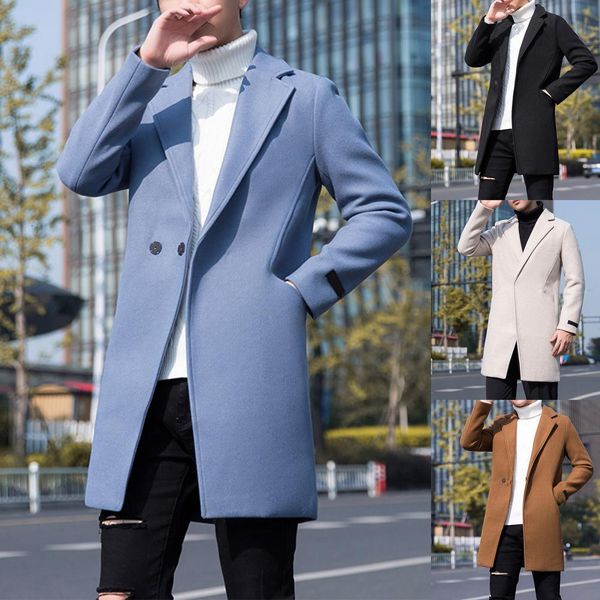 Vestes pour hommes Hommes Trench Coat Single Bouton Style coréen Automne Hiver Épais Slim Coupe-vent Manteau Streetwear Plus Taille Vêtements pour hommes 221121