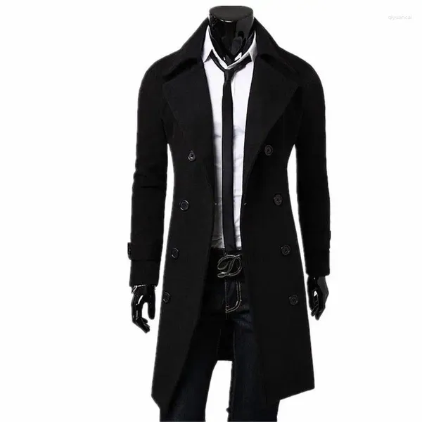 Vestes pour hommes Hommes Trench Long Manteau Automne Hiver Double boutonnage Coupe-vent Slim Tops