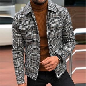 Heren Jackets Men Draai Collar Pocket Plaid Jackets Vintage Mens Casual Office Outerwear Autumn Winter Lange Mouw Button Single Breasted Coats 220930