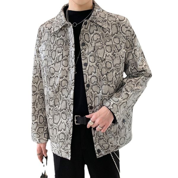 Chaquetas de los hombres Hombres Moda Vintage Suelta Casual Serpiente Estampado de cuero Chaqueta de motocicleta Abrigo Hombre Coreano Streetwear Chic Abrigo Prendas de abrigo 230223