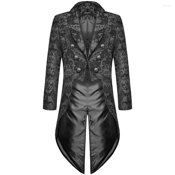 Chaquetas para hombres Hombres Vintage Gótico Steampunk Chaqueta de manga larga Tailcoat Medieval Cosplay Traje Brocade Single Breasted Trench Coat