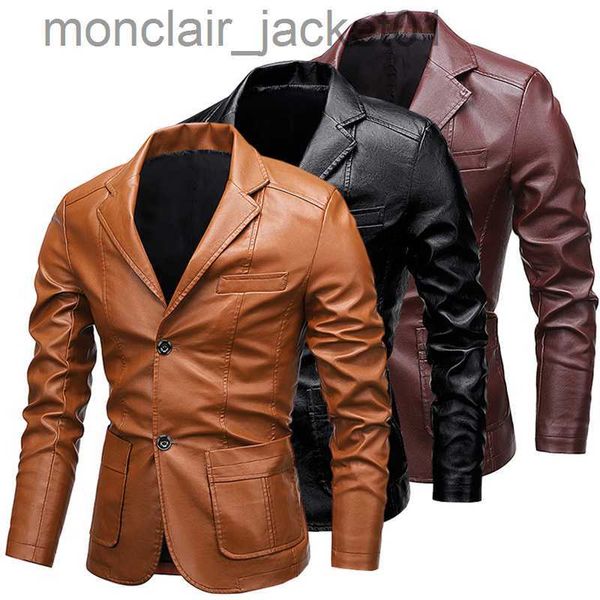 Vestes pour hommes Hommes Vintage en cuir moto veste 2023 mode poche automne veste mâle coupe-vent hiver vestes polaire cuir manteaux homme J230918