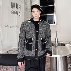 Hommes Vestes Hommes Tissage Épissure De Laine Vintage Mode Lâche Casual Revers Veste Courte Mâle Corée Net Célébrité Streetwear Stage Show Manteau