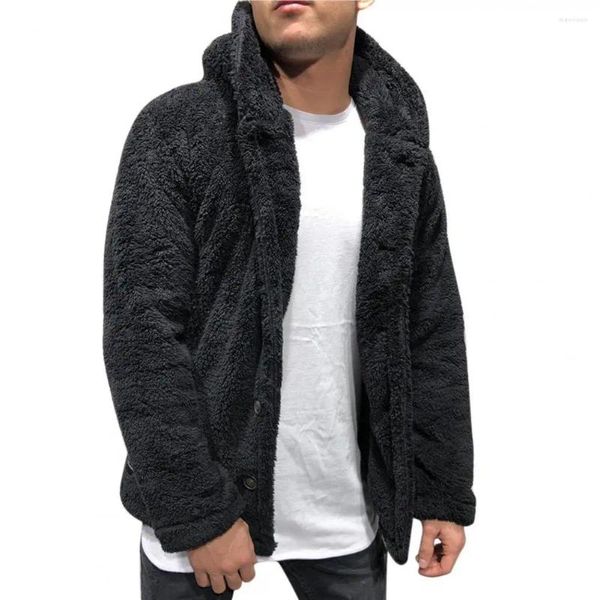 Chaquetas para hombres Hombres Abrigo de invierno con capucha Ropa exterior gruesa y cálida con forro polar esponjoso Cierre de botón de manga larga Cómodo