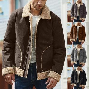 Vestes pour hommes hommes manteau d'hiver col à revers à manches longues veste en cuir rembourré Vintage épaissir en peau de mouton à l'épreuve des pickpockets