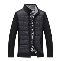 Herenjacks mannen winter fleece gevoerde trechter kraag zip dikke vest trui trui jas jumper patchwork warm causaal gebreide mannelijke kleding