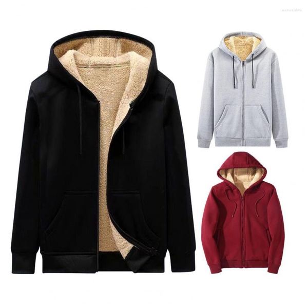 Chaquetas para hombres Hombres Abrigos con capucha de invierno Grueso Felpa Zip Up Cardigan Manga larga Color Sólido Cordón Casual para Chaquetas Hombre