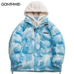 Herenjassen Heren Winter Parka met capuchon Streetwear Hip Hop Tie Dye Fuzzy Pluizige Kap Dikke warme jassen Harajuku Mode Casual Outdoor 231016