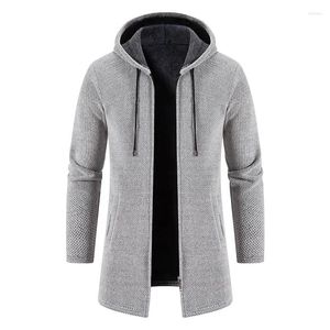 Vestes pour hommes Hommes hiver long trench-coat 2024 tricot pull veste polaire coupe-vent marine rabattu sweats à capuche cardigan à fermeture éclair mâle pardessus