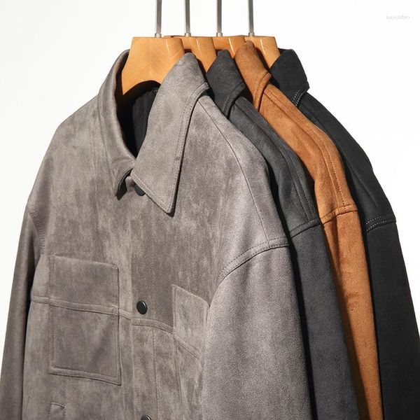 Hommes Vestes Hommes Hiver Daim Tissu À Manches Longues Bouton Veste Rétro Marron Vêtements De Travail Manteau Casual Affaires Gris Surdimensionné Survêtement Xxl