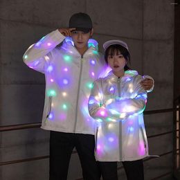 Heren Jackets Men Dames met een kap Lanke LED LED kleurrijk gloeiend jasje met lange mouwen