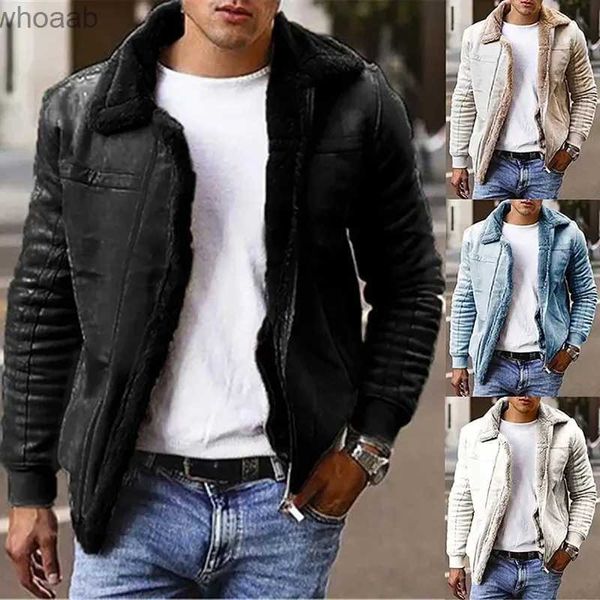 Chaquetas para hombres Forro de lana para hombres Chaquetas de cuero más gruesas Ropa de abrigo Denim cálido Abrigos de gran tamaño Invierno Chaquetas de mezclilla de piel sintética Abrigos con cuello YQ231207