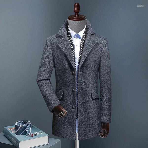 Chaquetas para hombres Hombres Lana Smart Casual Chaqueta Outwear con bufanda extraíble Tick ​​Invierno Turn-Down Collar Abrigo de alta calidad