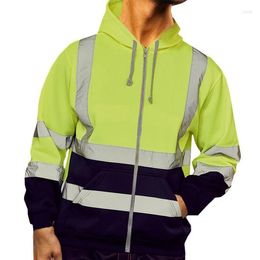 Vestes pour hommes Vêtements de travail pour hommes Veste de travail haute visibilité Manteau pour hommes Sweat-shirt de sécurité réfléchissant Vêtements à capuche Hiver