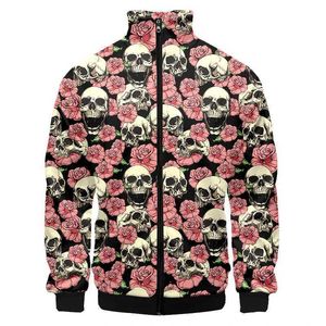 Heren Jackets Heren 3D Gedrukte Rose Skull Zip Jas