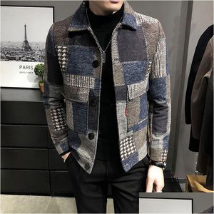 Vestes masculines pour hommes automne et hiver fashion revers décontracté veste sans capuche / manteau en laine à plaid mince mâle 221122 drop livraison vêtements dh4xp