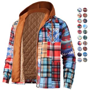 Herenjacks heren herfst winterjas Harajuku plaid capuchon zipper lange mouw basual shirt European American Size S-5XL 230202