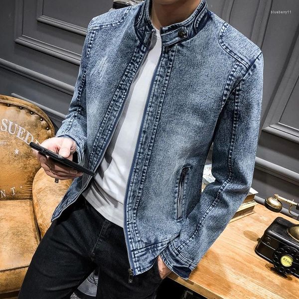 Chaquetas para hombres Hombre Azul Retro Denim Chaqueta Casual Algodón Zip Up Manga larga Soporte Collar Oversize 3XL 4XL Slim Fit Vintage Coat