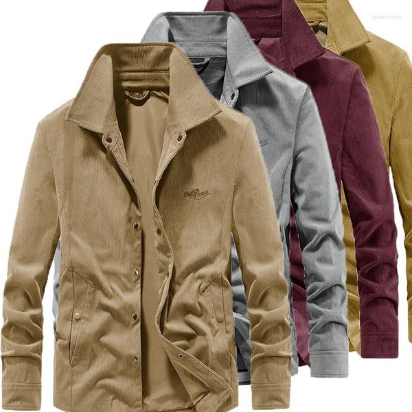 Vestes pour hommes veste en velours côtelé pour hommes chemise col rabattu à manches longues lavage décontracté bouton doux broderie Camisas Para Hombre 4XL