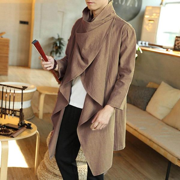 Vestes pour hommes Hommes Coton et Lin Cape Long Pull Nice Boys Slim Hommes Trench Coat Pleine Longueur Oilskin Duster Chemise