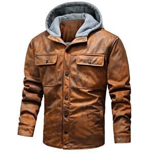 Vestes masculines pour hommes pour la mode artificielle chaude décontractée pu manteau cuir en cuir en peluche biker hooked mantes d'hiver manteaux d'hiver 230213