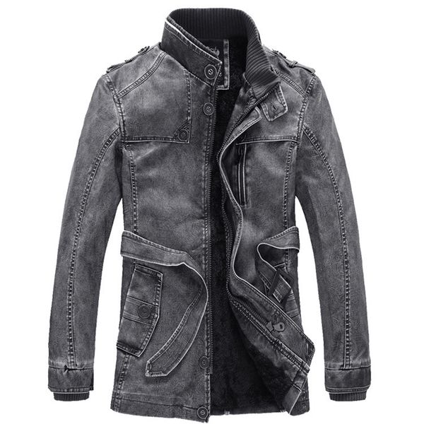 Vestes pour hommes Mode classique rétro col montant veste en cuir PU moto plus Veet ceinture conception grande taille M-4XL