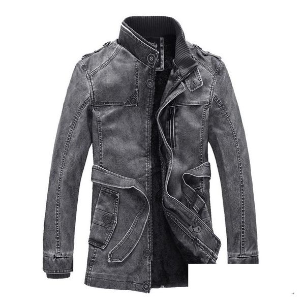 Vestes masculines Fashion Classic Retro Stand Collar Pu Leather Veste Motorcycle plus veet ceinture de grande taille Livraison de gouttes Appa Dht5r