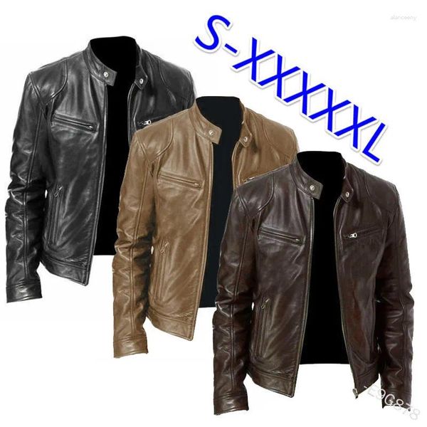 Vestes pour hommes Hommes Mode Collier en cuir Homme Casual Coupe-vent Slim Fit PU Mâle Moto Revers Diagonal Zipper