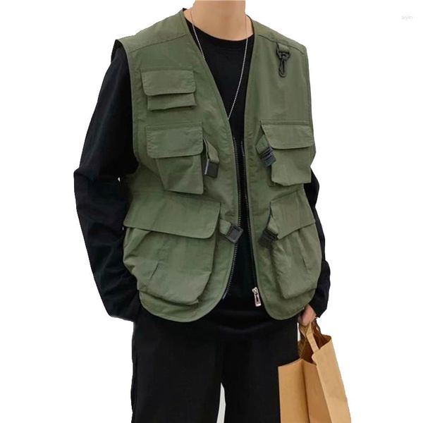 Vestes pour hommes Gilet d'outillage de mode pour hommes Streetwear Cargo Hip Hop Veste sans manches Gilet militaire multi-poches à l'extérieur