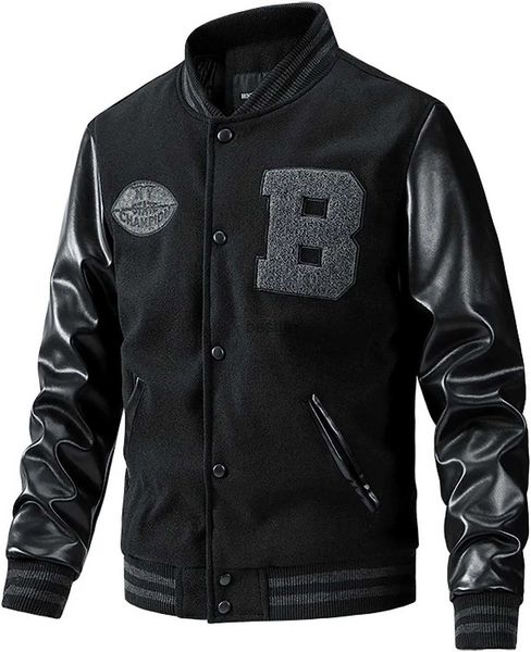 Chaquetas para hombres Moda para hombre Chaqueta universitaria Ropa de calle Slim Fit College Béisbol Letterman Bomber Coat con manga de cuero L231006