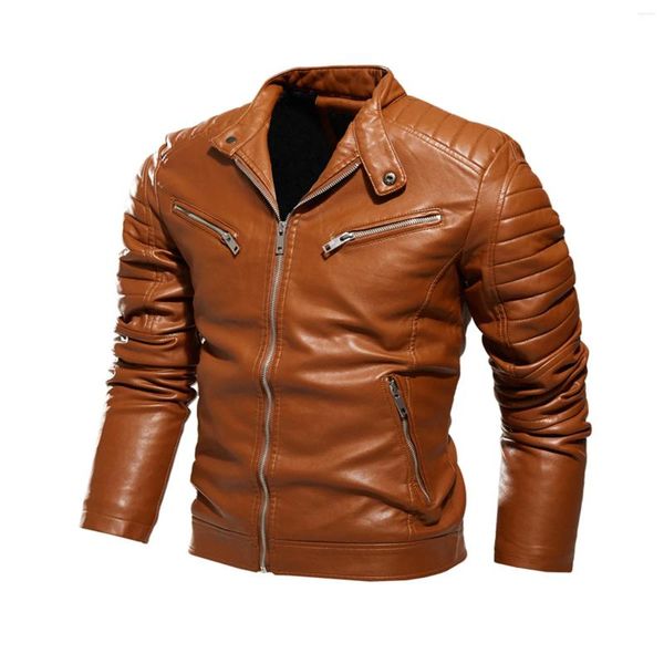 Vestes pour hommes Hommes épais doublé polaire hiver coupe-vent zippé en cuir vêtements d'extérieur à manches longues vêtements masculins streetwear