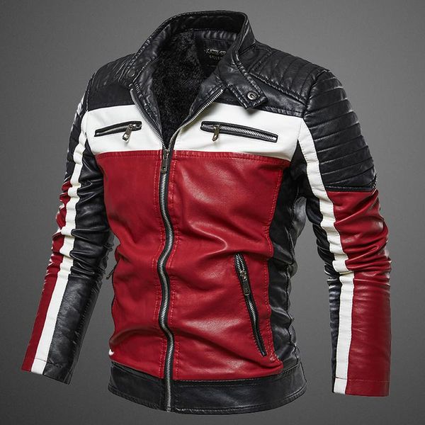 Chaquetas para hombres Chaquetas para hombre Casual Motor Chaqueta de cuero Abrigo Hombres Invierno Vintage Outwear Faux Impermeable Biker Red Racer 240314