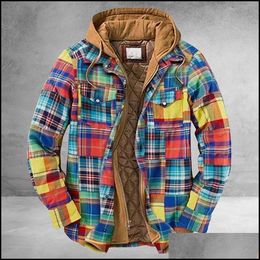 Jaquetas masculinas homens jaquetas homens retro vintage primavera inverno manga longa camisa xadrez jaqueta para casaco verificado casaco com capuz bolso dr dhxnj