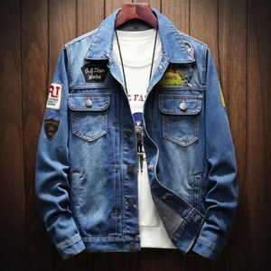 Heren Jackets Heren Jean Jacket 2021 Fashion Autumn Bomber Men Denim Long Sleeve Blue Coats Plus Size 4xl 5xl