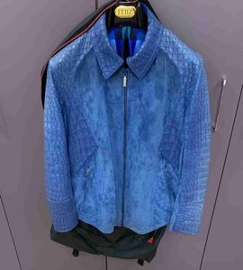 Chaquetas para hombres para hombres chaquetas de cuero otoño zilli azul crocodile skin chaqueta de costura
