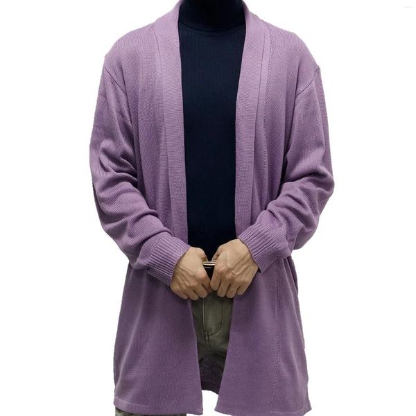 Chaquetas para hombres Suéter largo para hombre Primavera y otoño Cárdigan fino Punto Cortavientos Color sólido Cuello en V Ropa exterior Tops masculinos