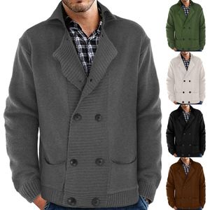 Herenjacks heren overjas overjas oversized warme vaste kleur dubbele rijen revers dikke winter gebreide vest trui jas met pocketmen's