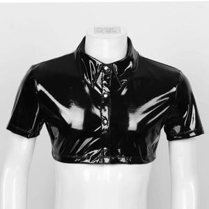 Heren Jassen Heren PVC Glanzend Leren Jas Sexy Lingerie Slanke Korte Mouw Half Body Shirt Vest Punk Stijl Single-Breasted Bomber