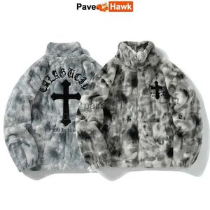 Chaquetas para hombres para hombre chaqueta de piel de conejo abrigos hip hop cruz letra bordado invierno chaquetas de lana calle casual harajuku abrigo moda outwear yq231025