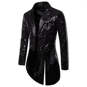 Vestes pour hommes Hommes Paillettes Tailcoat Turn Down Collier Cardigan Longue Veste Vintage Glitter Tempérament Tuxedo Manteau Mâle Soirée Costume