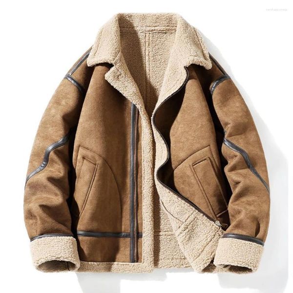 Chaquetas para hombres para hombre inteligente invierno estilo americano cálido gamuza solapa chaqueta guapo retro casualautumn tendencia marca grano terciopelo abrigo de algodón