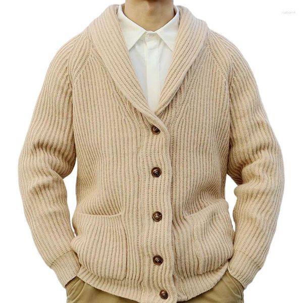 Chaquetas para hombres para hombre color sólido suéter de solapa otoño e invierno abrigo de punto grueso masculino caqui cardigan tops ropa para hombre