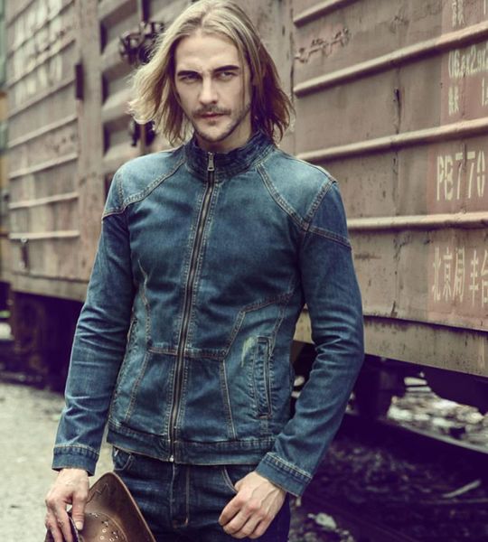 Chaquetas para hombres para hombres primavera otoño azul denim chaqueta de motocicleta