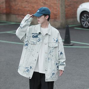 Heren Jackets Heren Tie Dye Jean Jacket voor Koreaanse modetrends Streetwear top tiener losse fit witte denim jassen oversized Harajuku