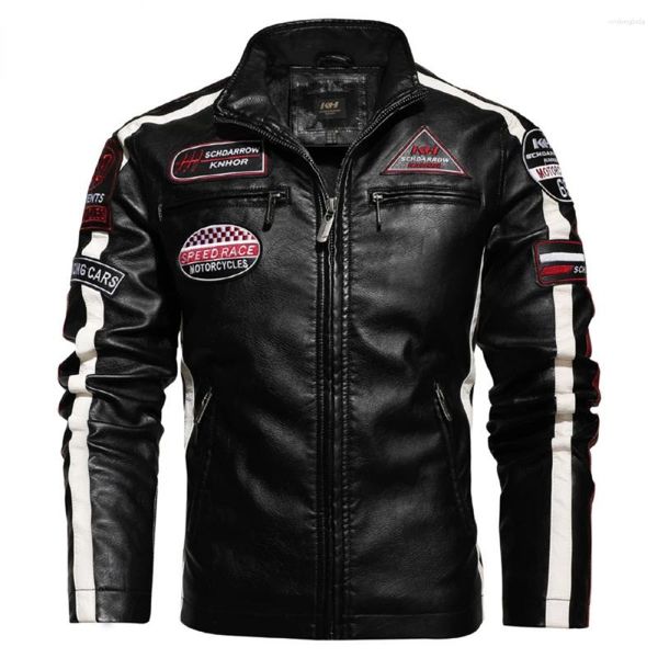 Vestes pour hommes Hommes Vintage Moto Veste 2024 Hommes Mode Biker Cuir Mâle Broderie Bomber Manteau Hiver Pu Pardessus