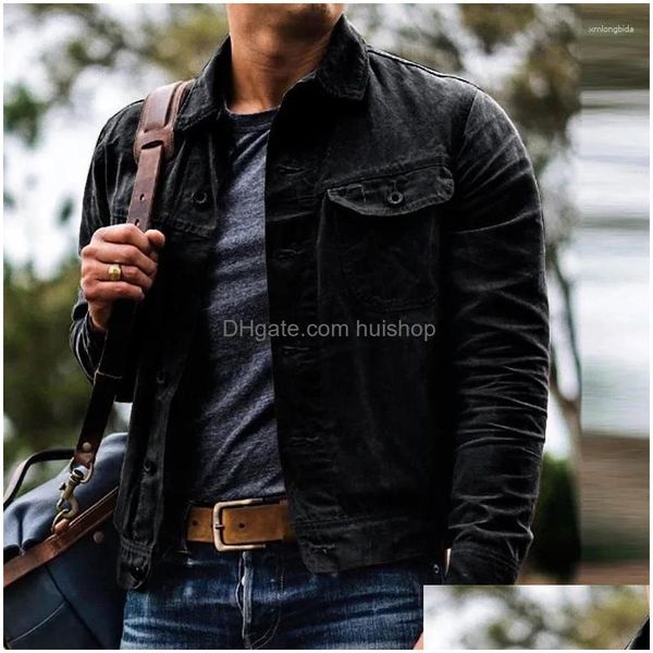 Chaquetas para hombres Chaqueta de cera de aceite vintage para hombre Lona Algodón Caqui Uniforme militar Trabajo casual ligero Ropa de estilo safari Entrega de entrega Dhyq0