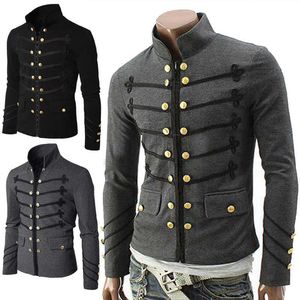 Herenjacks heren vintage steampunk gotische kleding vaste kleur geborduurde knoopjack Victoriaanse punk jas smoking pak m T220926