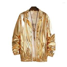 Vestes pour hommes Hommes Coupe-vent Discothèque Stage Party Costume Streetwear Harajuku Hip Hop Veste réfléchissante Gold Fashion Coats