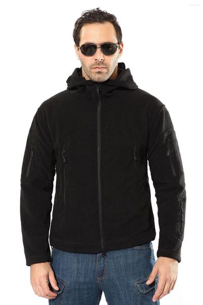 Vestes pour hommes Hommes Hiver Tactique Polaire Plus La Taille En Plein Air Pulls À Capuche Coupe-Vent Manteaux De Laine Camouflage Solide Veste Militaire