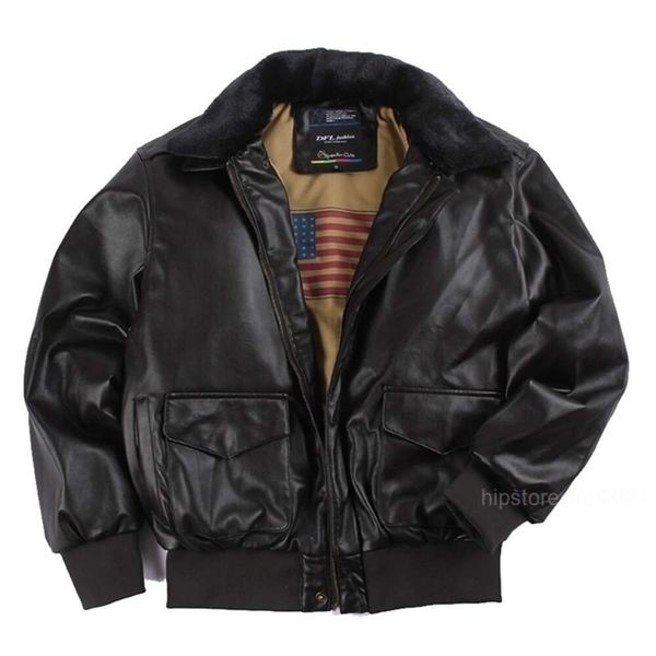 Vestes pour hommes Mens hiver Vintage veste en cuir hommes Streetwear amovible fourrure vol moto bombardier rembourré Air Force manteau